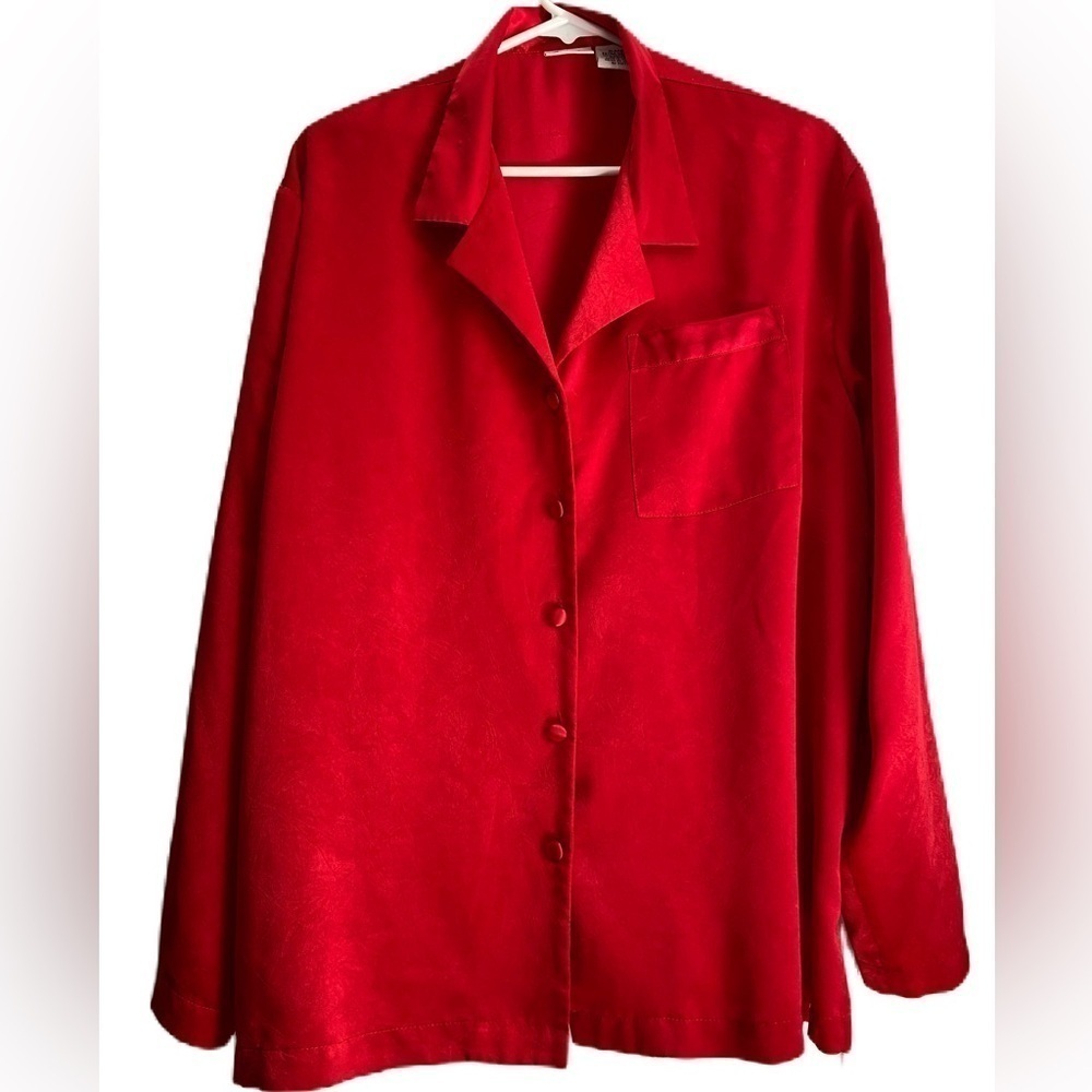 Delicates Red Long Sleeves Nightgown Top, size: XL